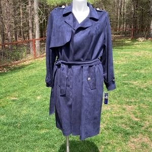 Nygard tie close microsuede trench in soft navy size XL NWT